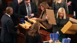 WASHINGTON, DC - JANUARY 06:  Staffers organize state's ballots during the counting of the electoral votes from the 2016 presidential election during a joint session of Congress, on January 6, 2017 in Washington, DC. (Photo by Mark Wilson/Getty Images)