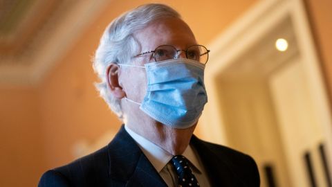 Senate Majority Leader Mitch McConnell arrives at his office on January 6 in Washington, DC.