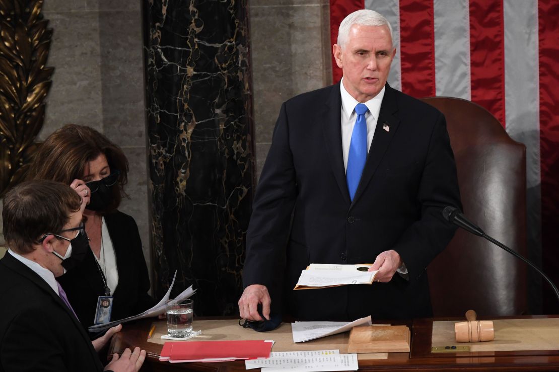 Vice President Mike Pence presides over a joint session of Congress to count the electoral votes for President on January 6, 2021.