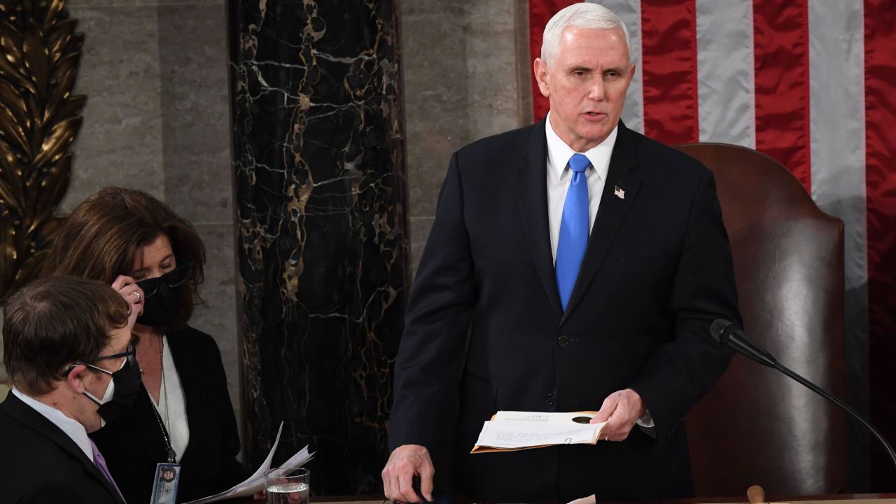 Vice President Mike Pence presides over a joint session of Congress to count the electoral votes for President on January 6, 2021.