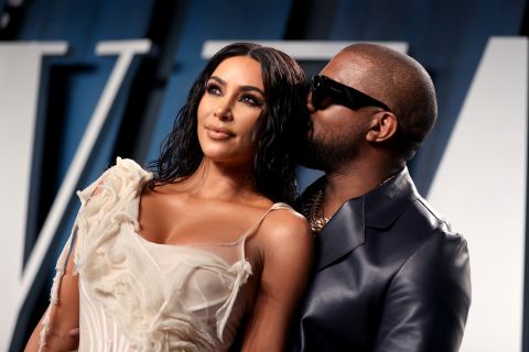 Kim Kardashian West and Kanye West attend the Vanity Fair Oscar Party in February 2020.