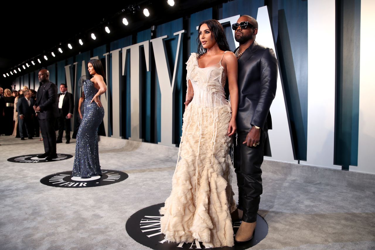 Kanye and Kim attend the Vanity Fair Oscar Party in February 2020.