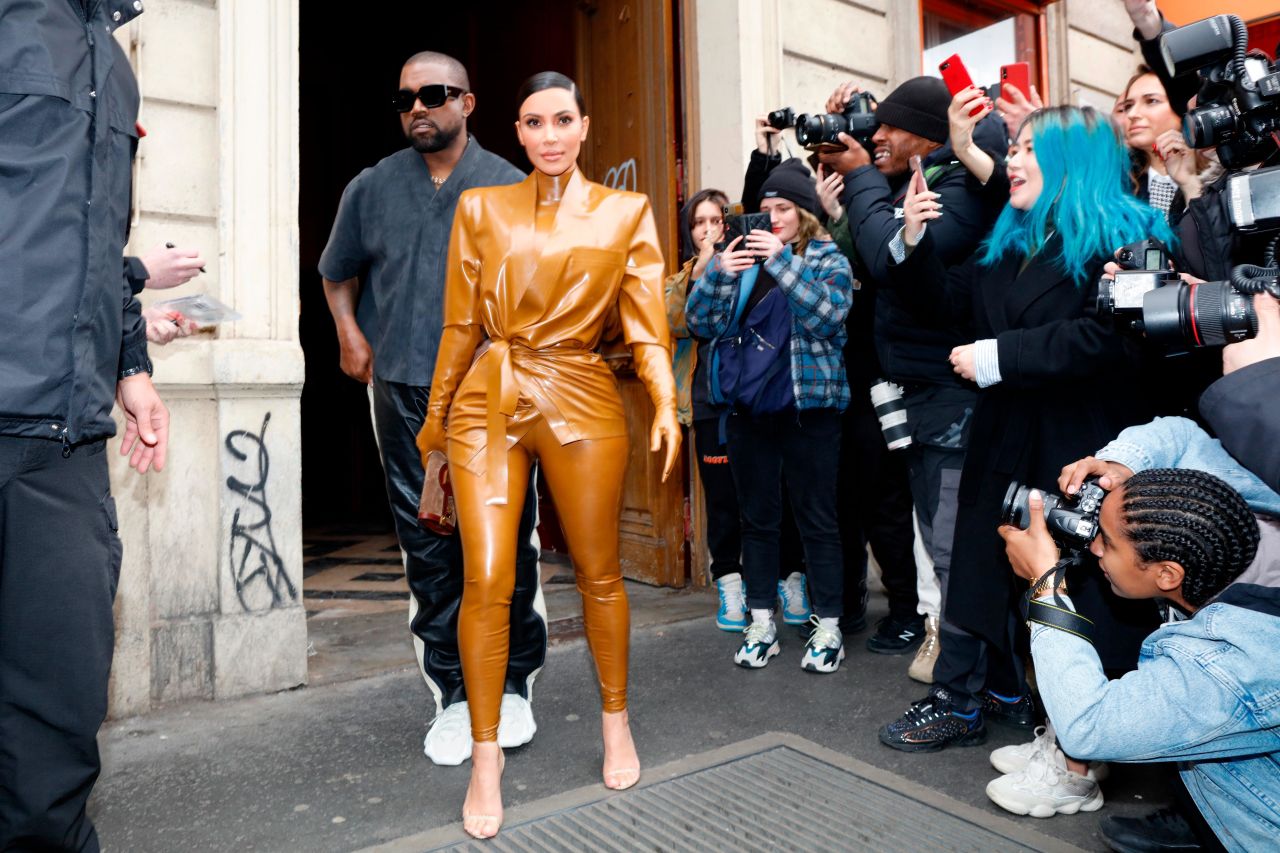Kim and Kanye are photographed in Paris in March 2020.