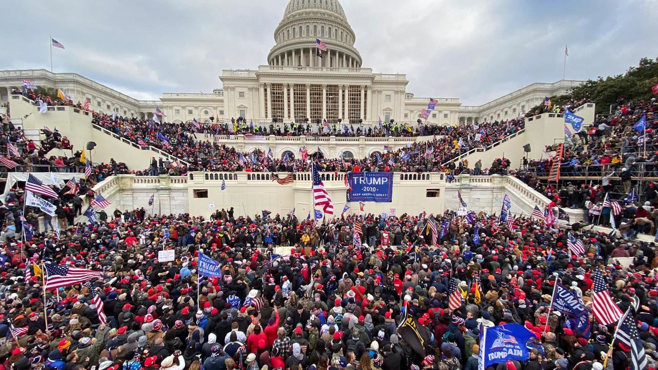 Trump supporters gather outside the Capitol Building.