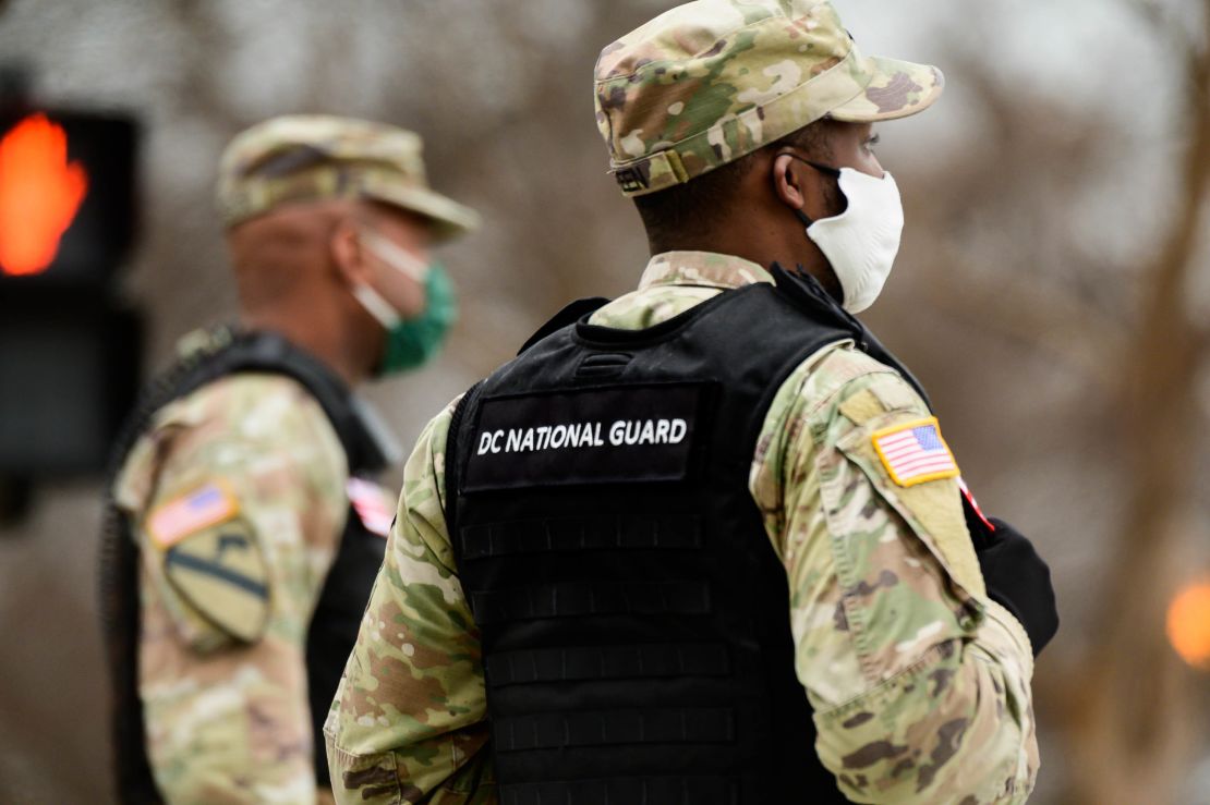 National Guard members prepared to close a road near the White House in Washington on Tuesday.