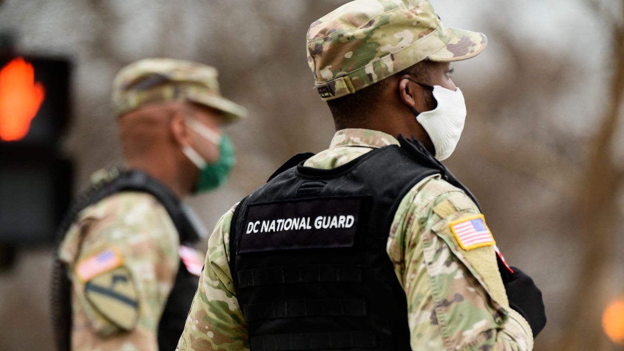 National Guard members prepared to close a road near the White House in Washington on Tuesday.
