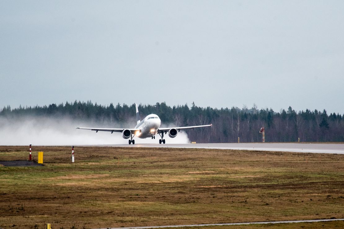 Finnair's first A319, registered OH-LVA, takes off from Helsinki to be recycled in the UK.