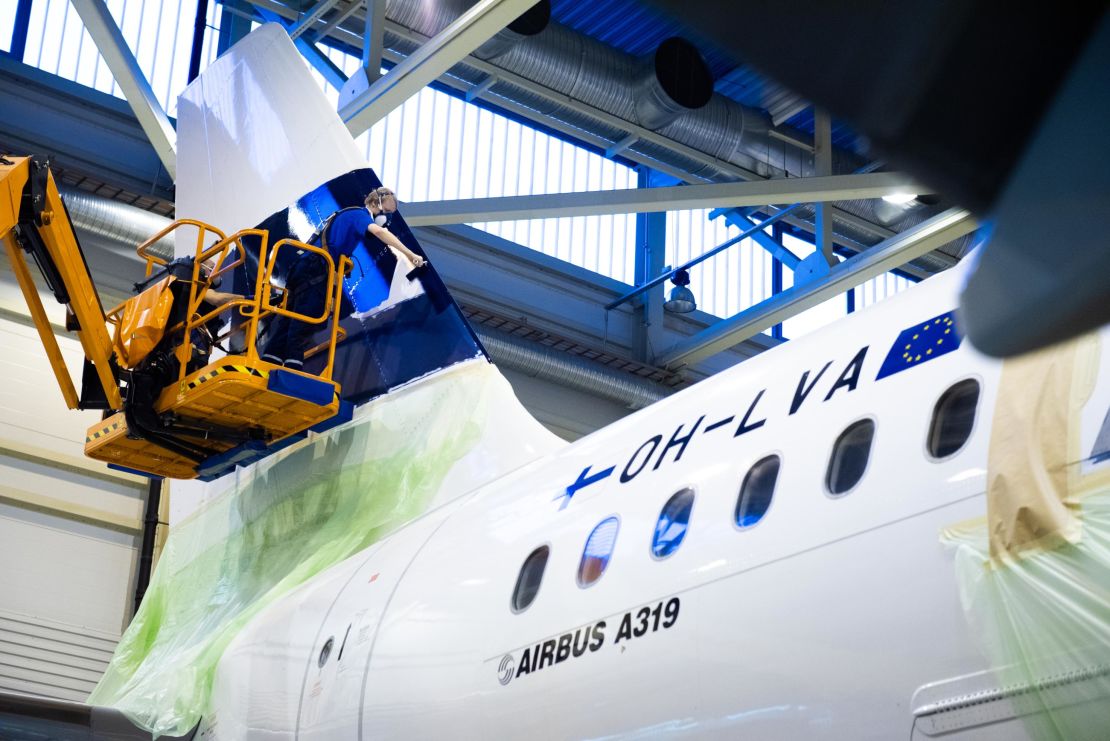 Finnair covered the livery with its signature blue rather than the usual white because it had extra blue paint.