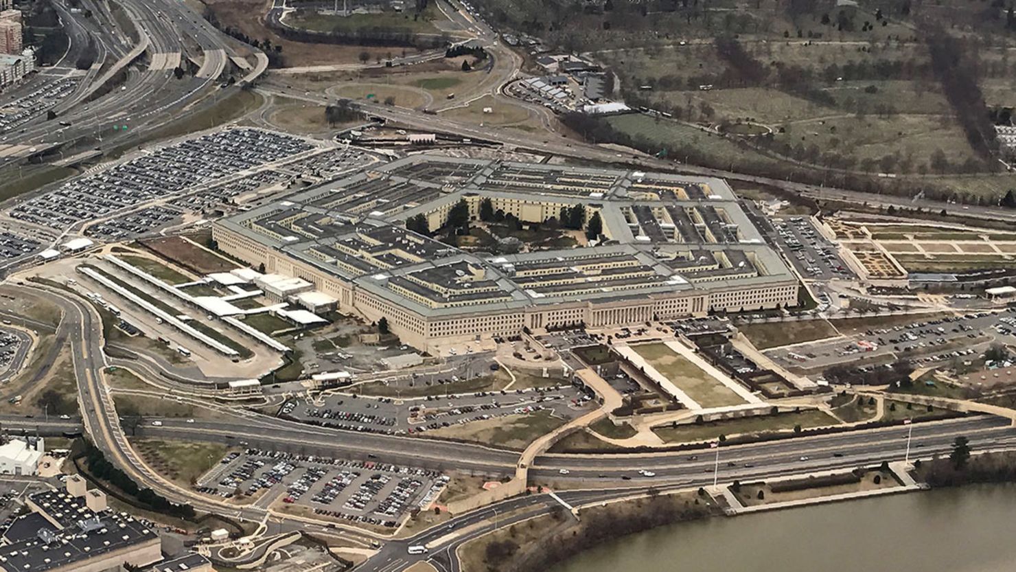 The Pentagon, the headquarters of the US Department of Defense, is seen from the air on January 24, 2017. 