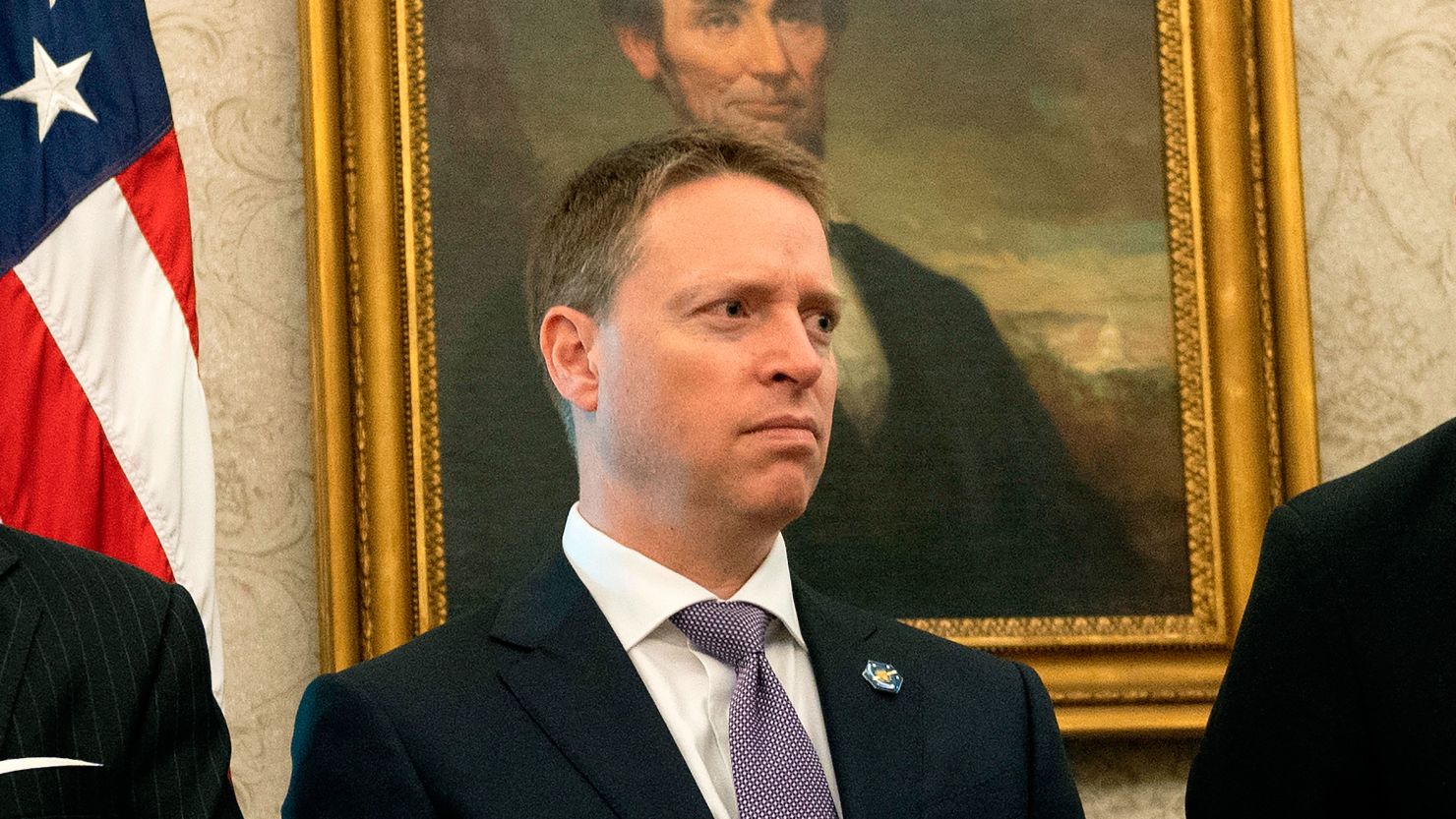 United States Deputy National Security Advisor Matthew Pottinger looks on as US President Donald Trump speaks in the Oval Office of the White House in Washington, DC, on September 11, 2020. (Photo by ANDREW CABALLERO-REYNOLDS / AFP) (Photo by ANDREW CABALLERO-REYNOLDS/AFP via Getty Images)