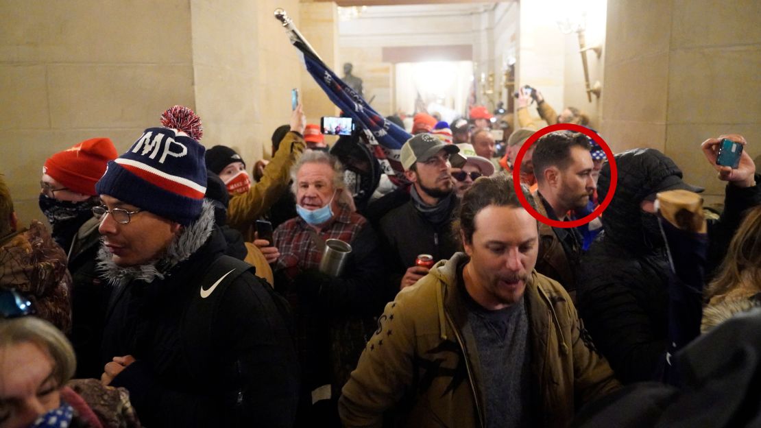 CNN has highlighted Nick Ochs in a crowd of protesters storming the Capitol building during a joint session of Congress on January 6.