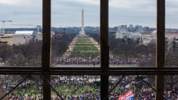 WASHINGTON, DC - JANUARY 06: A crowd of Trump supporters gather outside as seen from inside the U.S. Capitol on January 6, 2021 in Washington, DC. Congress will hold a joint session today to ratify President-elect Joe Biden's 306-232 Electoral College win over President Donald Trump. The joint session was disrupted as the Trump supporters breached the Capitol building. (Photo by Cheriss May/Getty Images)