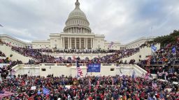 US President Donald Trump's supporters gather outside the Capitol building in Washington DC on January 6.