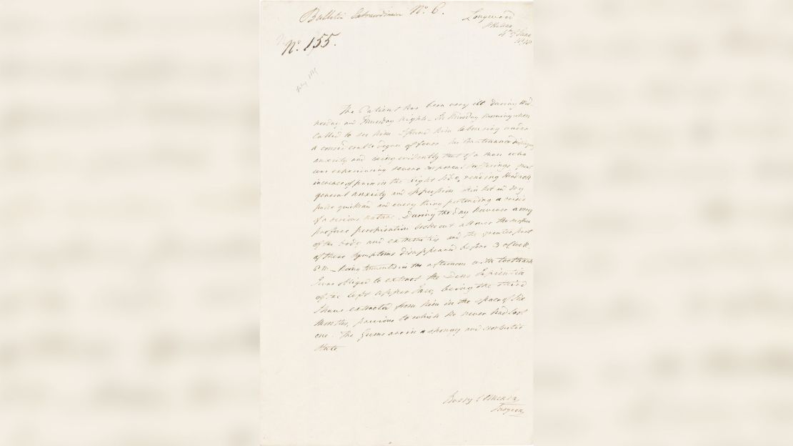 The note, dated June 4, 1818, was written by Irish surgeon Barry Edward O'Meara.