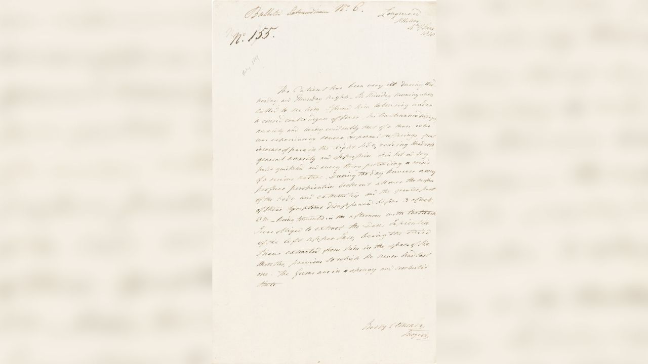 The note, dated June 4, 1818, was written by Irish surgeon Barry Edward O'Meara.