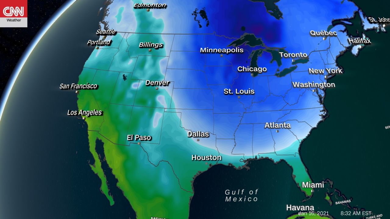 Forecast temperatures for January 16, 2021