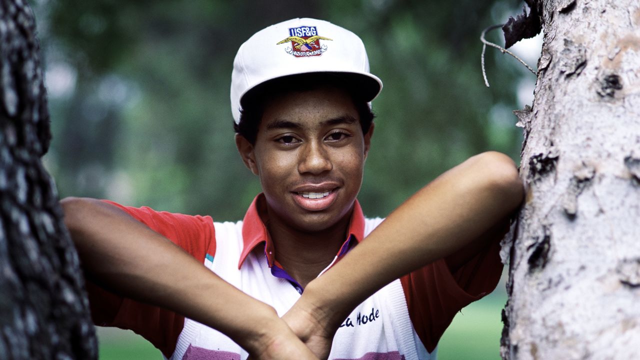 Woods practises on Griffith Park golf course as a 16-year old in 1991.