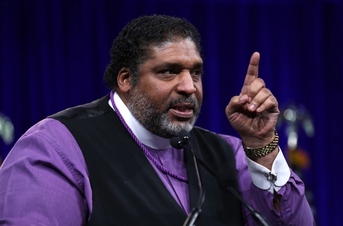 Rev. William Barber II of North Carolina speaks during a Democratic Presidential Committee (DNC) summer meeting on August 23, 2019 in San Francisco.