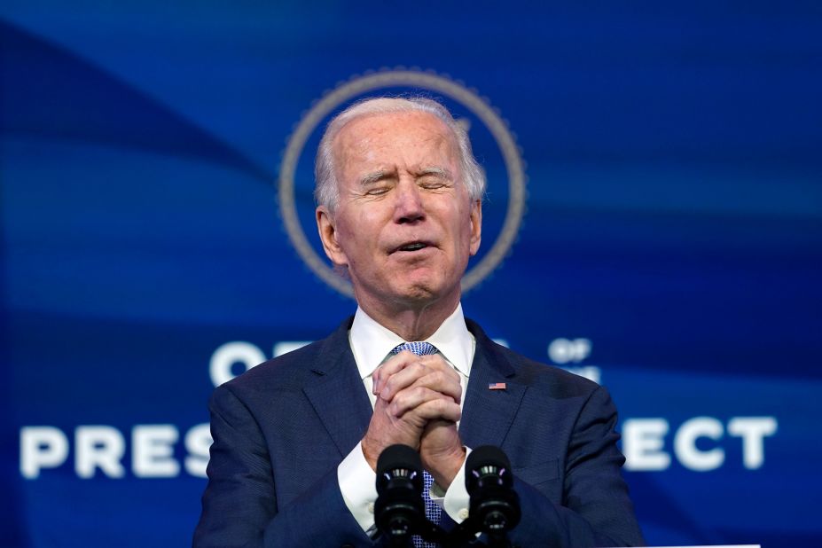 Biden speaks in Wilmington, Delaware, <a href="https://www.cnn.com/2021/01/07/politics/biden-merrick-garland-justice-nominees/index.html" target="_blank">after the US Capitol was breached</a> in January 2021. Biden was planning to deliver a speech on the economy, but he scrapped his speech and instead addressed the chaos and violence in Washington, DC. He said the rioting amounted to an "unprecedented assault" on US democracy. "This is not dissent. It's disorder. It's chaos," he said. "It borders on sedition, and it must end now."
