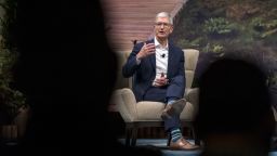 Tim Cook, chief executive officer of Apple Inc., speaks during a keynote at the 2019 DreamForce conference in San Francisco, California, U.S., on Tuesday, Nov. 19, 2019. Salesforce.com Inc.s annual software conference, where it introduces new products and discusses its commitment to social causes, was interrupted for the second year in a row by protests against the companys work with the U.S. government. Photographer: David Paul Morris/Bloomberg via Getty Images