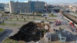 Mandatory Credit: Photo by Salvatore Laporta/IPA/Shutterstock (11699775i)
A huge sinkhole appeared this morning in the parking area of the Sea Hospital in Ponticelli, the Covid residence was evacuated.
Sinkhole in Naples, Italy - 08 Jan 2021