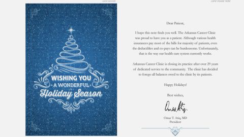 Dr. Atiq used this holiday card to deliver the news to patients with unpaid balances.