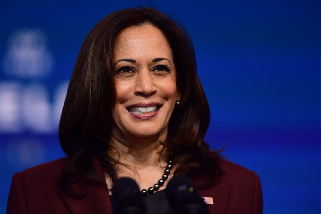 Vice President-elect Kamala Harris speaks after President-elect Joe Biden introduced foreign policy and national security nominees and appointments at the Queen Theatre on November 24, 2020 in Wilmington, Delaware.