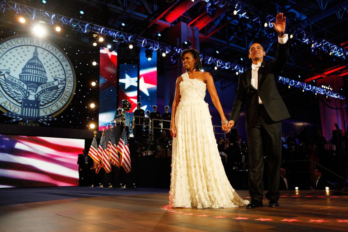 President Barack Obama and First Lady Michelle Obama attend the Neighborhood Inaugural Ball at the Washington Convention Center on January 20, 2009, in Washington, DC. 