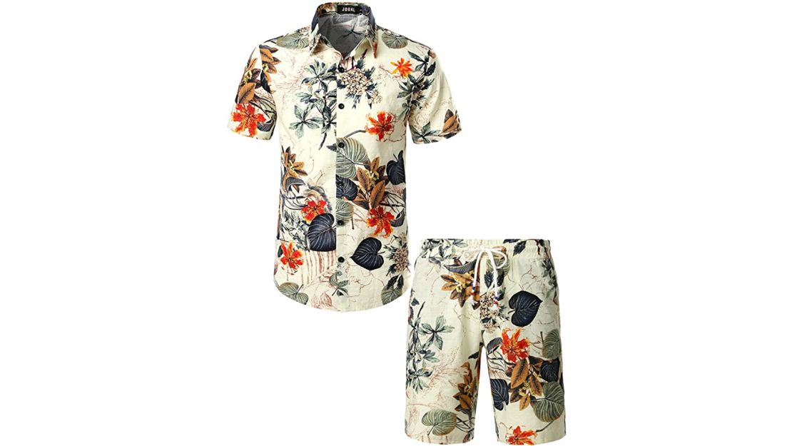 Jogal Men's Flower Casual Button-Down Hawaiian Set