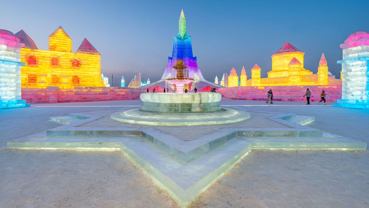 Ice sculptures at the Harbin Ice and Snow Festival in northeastern China's Heilongjiang province on January 5, 2021.  