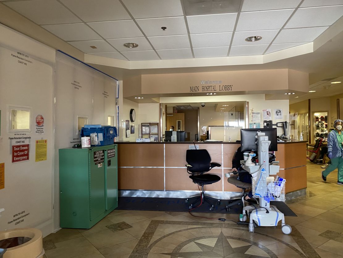 The hospital's main lobby is now a Covid ward as St. Mary Medical Center staff look for any place they can treat patients safely.