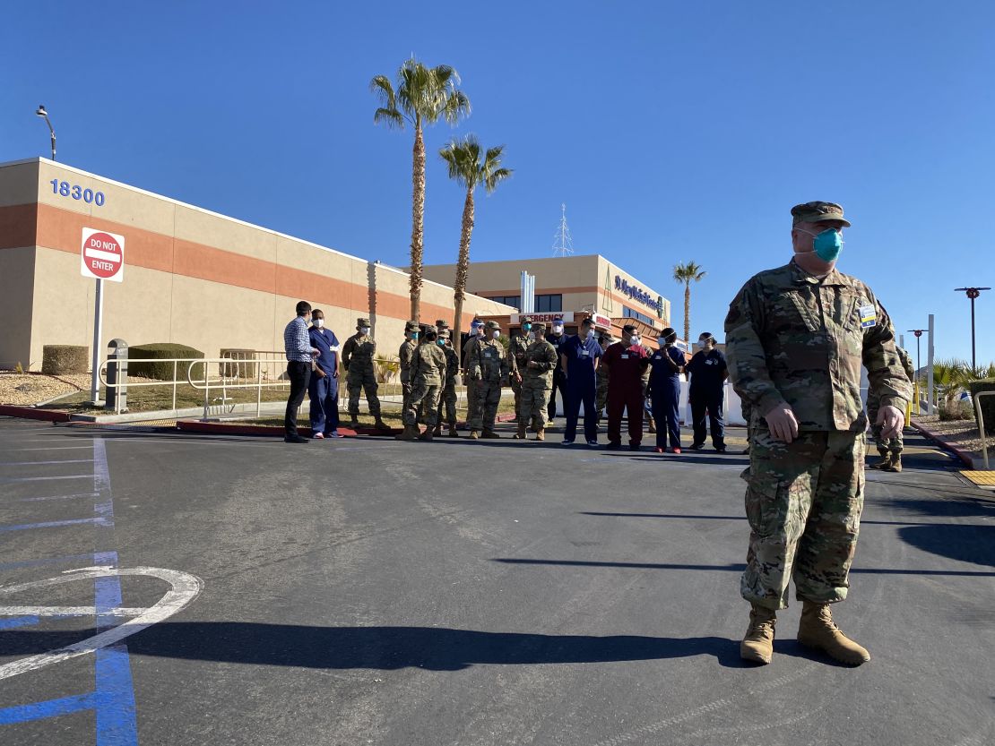 Maj. Dwight Christensen, shown here with other medics from the California National Guard, said he was overwhelmed when he first set foot in St. Mary Medical Center.