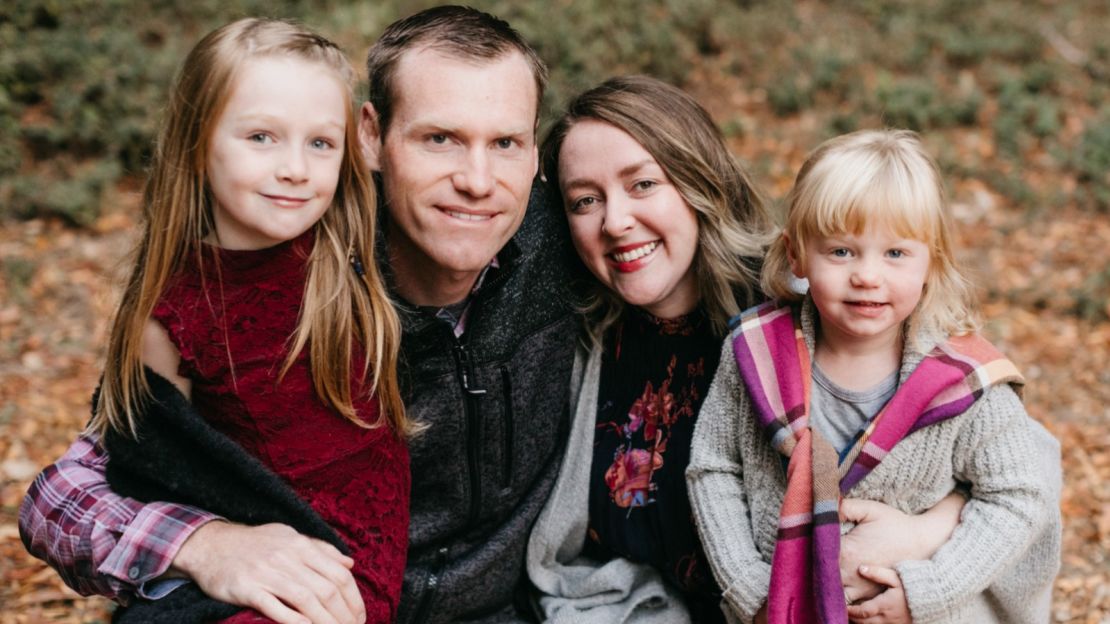 Karlee Vincent (second from right) has noted behavioral changes in Briar, age 3 (right), since taking her child out of day care. They're shown with (from left) daughter Hadley, 6, and Vincent's husband, Ryan.