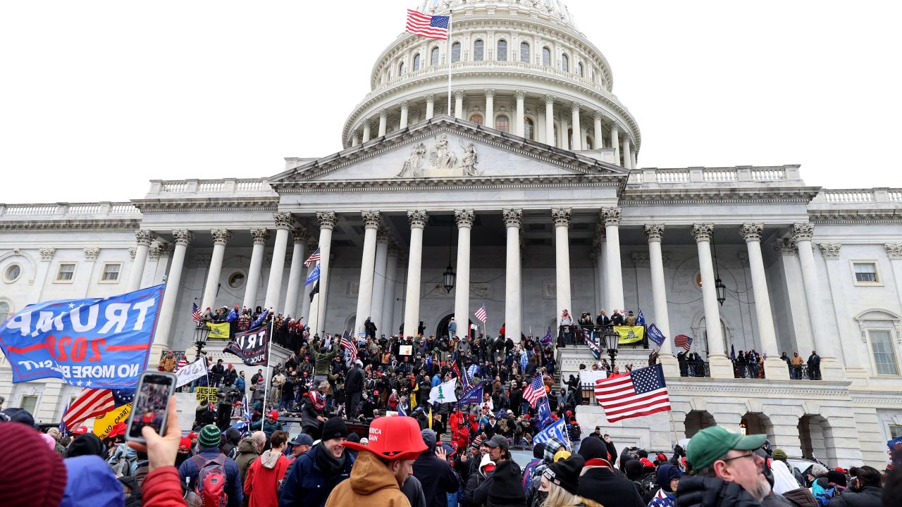 Trump supporters gather on the US Capitol Building on January 06, 2021 in Washington, DC.