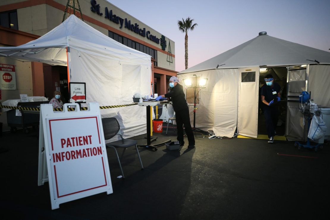 Triage tents were set up outside St. Mary Medical Center in response to the pandemic. 