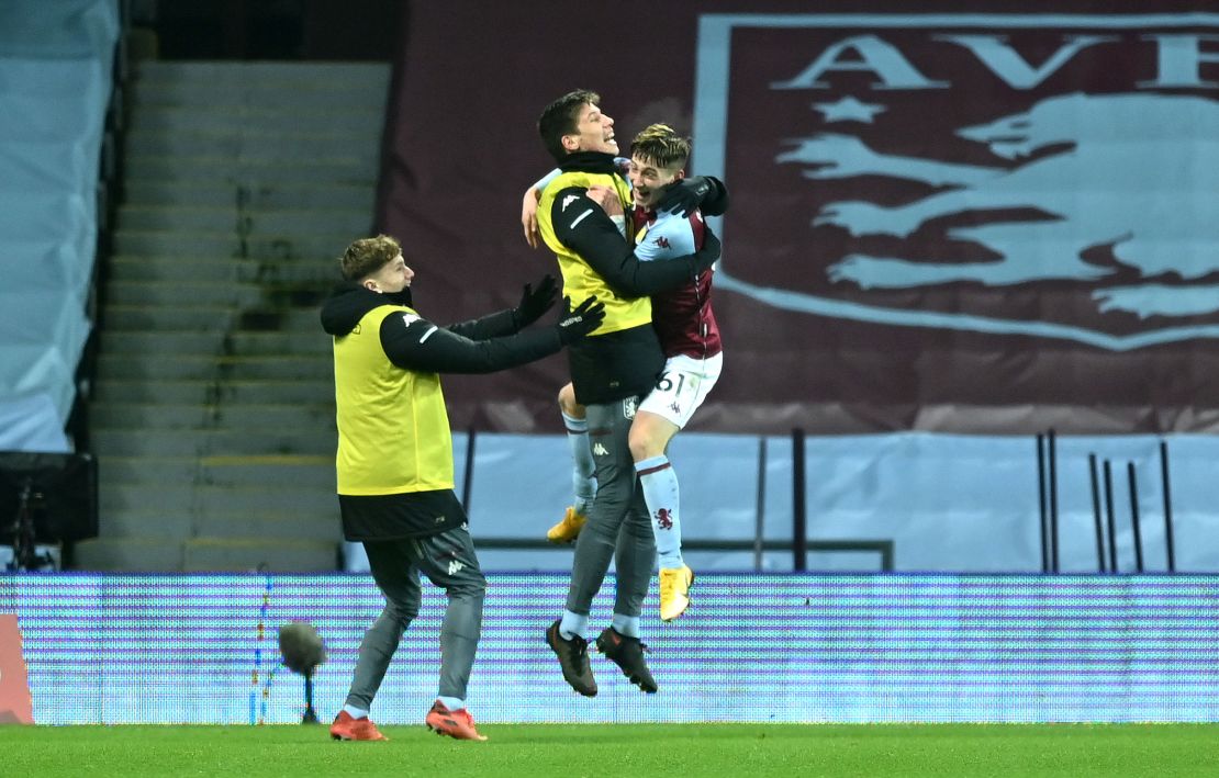 Barry celebrates after scoring in his Villa debut.