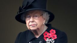 Queen Elizabeth II looks on during the Service of Remembrance at the Cenotaph at The Cenotaph on November 8, 2020 in London.