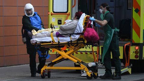A patient arrives by ambulance at the Royal London hospital on January 8, 2021 in London, England. 