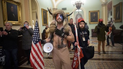 Jacob Chansley wore a horned headdress inside the Capitol.