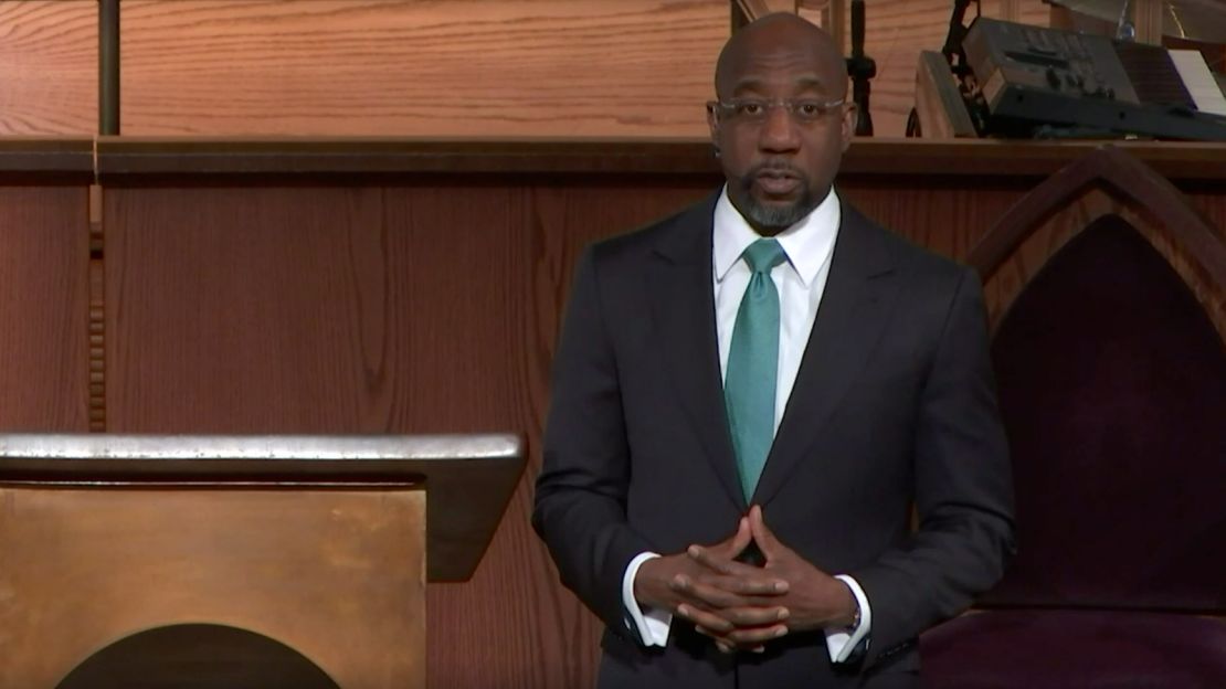 The Rev. Raphael Warnock delivered a sermon as the senior pastor at Atlanta's Ebenezer Baptist Church on Sunday, January 10, 2021.