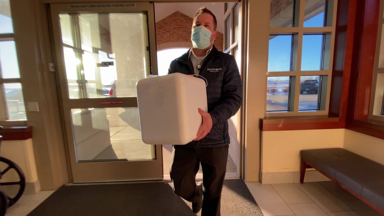 Doses of the Pfizer vaccine arrive in Thief River Falls after a long drive.