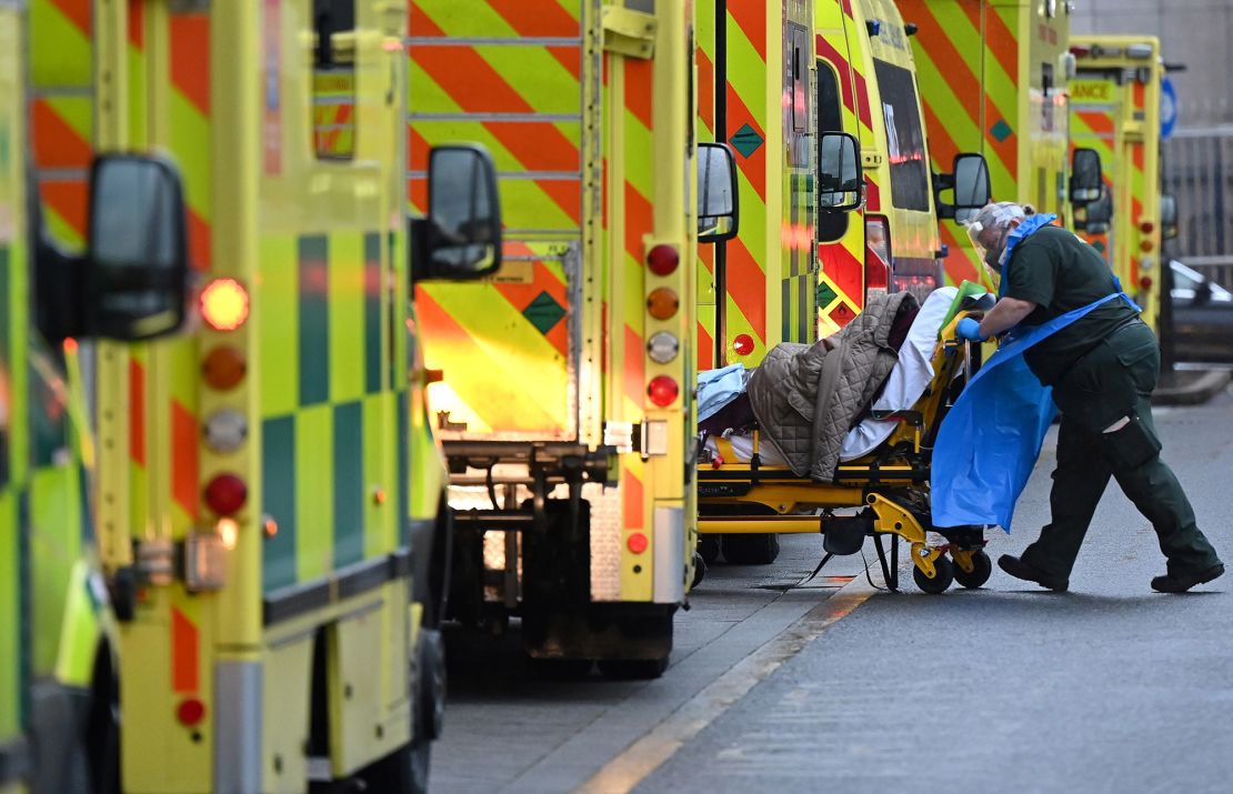 A row of ambulances in London in January. Health staff fear similar scenes this winter if infections continue to climb.