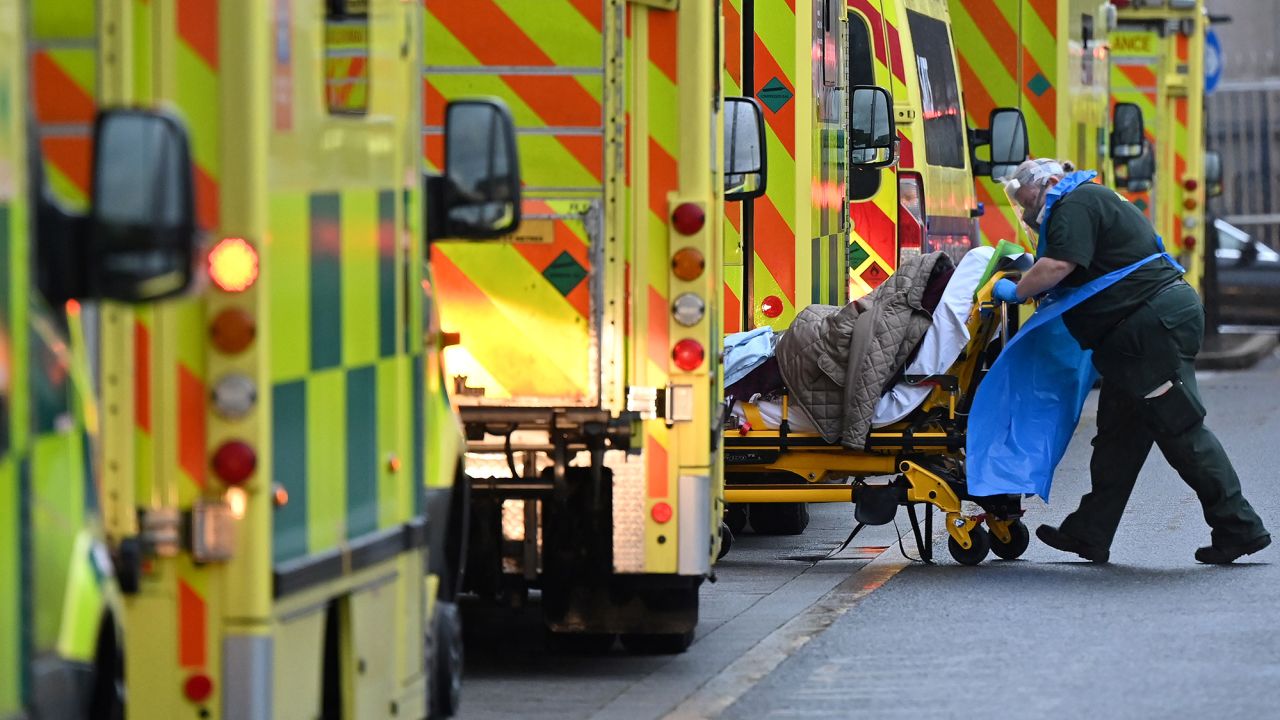 A row of ambulances in London in January. Health staff fear similar scenes this winter if infections continue to climb.