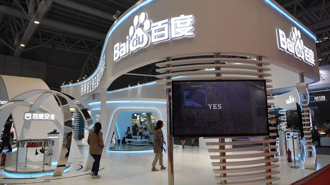 People visit the Baidu stand during a 2019 exhibition in Fuzhou, China. 