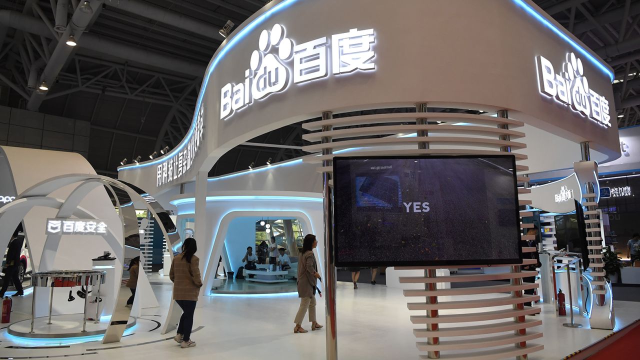 People visit the Baidu stand during a 2019 exhibition in Fuzhou, China.