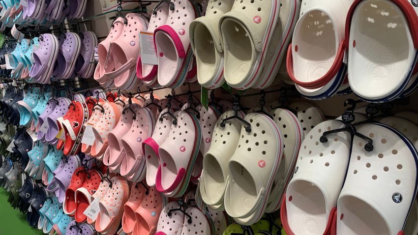 Crocs on display in a Crocs store in Manhattan, New York in June 2019.