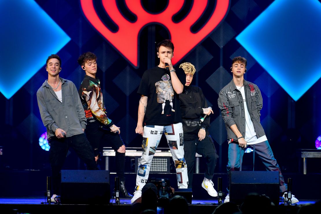 (From left) Daniel Seavey, Zach Herron, Jonah Marais, Jack Avery and Corbyn Besson of Why Don't We perform onstage during HOT 99.5's Jingle Ball 2019 on December 16, 2019, in Washington, DC. 