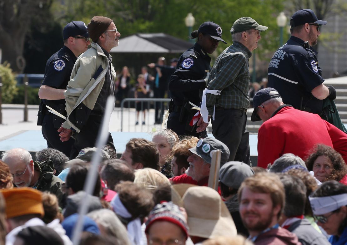 Capitol Police arrest "Democracy Spring" protesters participating in a sit-in at the U.S. Capitol.