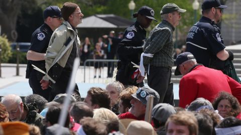 Capitol Police arrest "Democracy Spring" protesters participating in a sit-in at the U.S. Capitol.