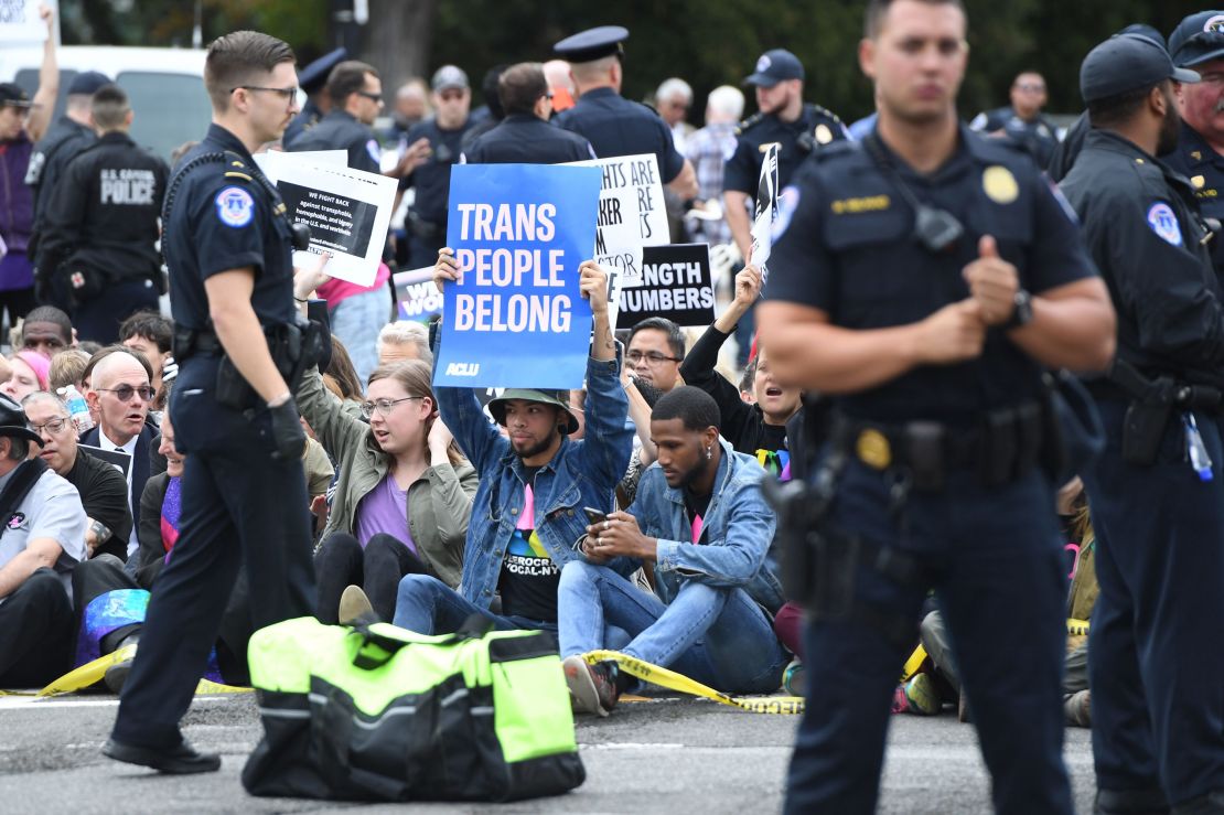 LGBT protesters perform a sit-in outside the US Supreme Court.